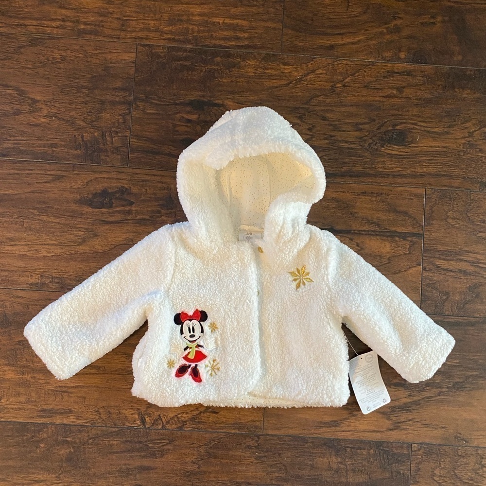 Disney Baby, Minnie Mouse Hooded Coat, White, Size 6-12M